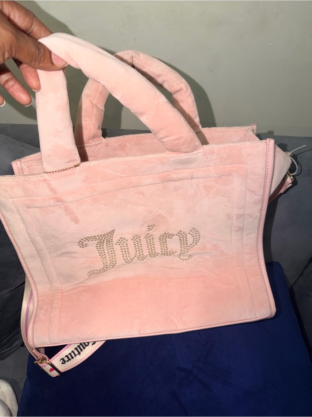 Juicy Couture Blush Pink Velvet Tote with Crystal Logo
